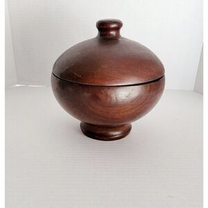 ANTIQUE HAND TURNED HARDWOOD TREENWARE 7½" STORAGE JAR TOBACCO JAR URN CANISTER